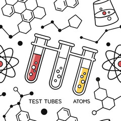 Obraz premium Set of hand drawn science and chemistry icons with technology and communication symbols
