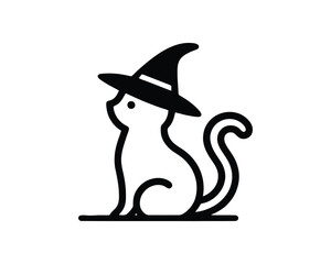 Halloween Black Cat with Witch Hat Vector Illustration