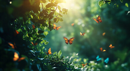 Butterflies Soar Through Lush Forest Canopy