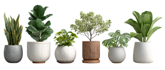 Bring lush greenery and modern style to any space with this curated collection of six beautiful potted houseplants in stylish containers.
