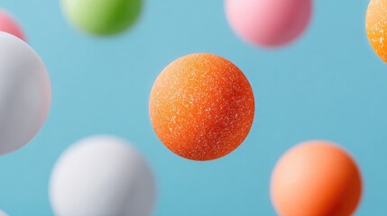 Floating Pastel Spheres on Light Blue Background