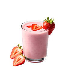 Pink Strawberry Smoothie in Glass with Fresh Berries.