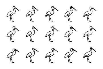 Fototapeta premium Elegant Ibis Lineup: A meticulously composed array of minimalist illustrations showcases graceful ibis birds, presented in an organized fashion to evoke a sense of unity and elegance.