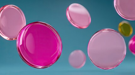 Floating Translucent Pink and Purple Circles on Teal Background