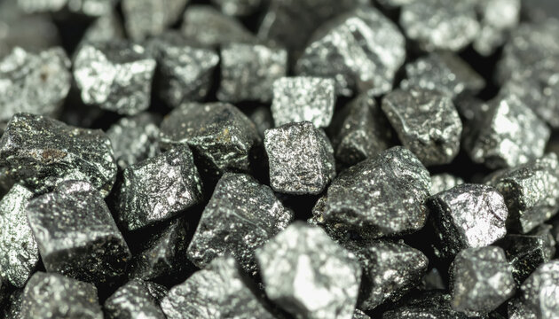 Close-up view of a pile of shiny silver crystals representing thallium sources with ample copy space available