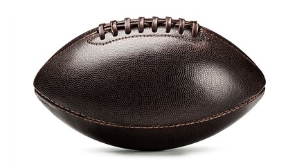An American football displayed with crisp stitching details, isolated on a pure white background.