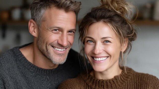 Radiant Smile: A portrait of a happy couple, their faces alight with genuine smiles, embodies connection, happiness, and a zest for life.