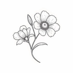Hand-drawn flowers illustration with two blossoms and leaves  