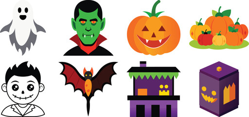 Halloween icons and symbols set with  and spooky elements