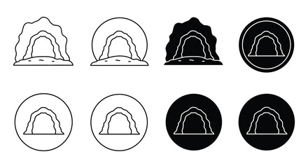 Set of Cave Entrance Icons in Various Styles for Design Projects
