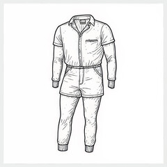 Naklejka premium Sketch of a casual two-piece outfit with shorts and long sleeves 