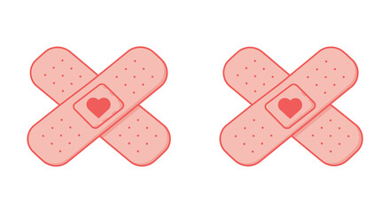 Two crossed adhesive bandages with heart centers symbolizing love and healing