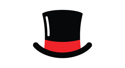 Cartoon Black Top Hat with Red Band Isolated on White Background