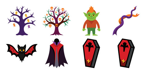 Halloween icons and symbols set with  and spooky elements