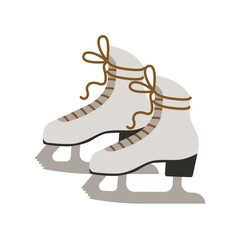 White figure skates with laces. A couple of pieces. Winter vector illustration of sports and recreation.