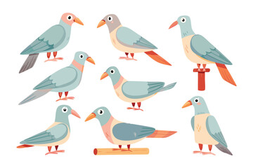 Pigeon Illustrations: a collection of illustrated pigeons, showcasing a variety of poses and unique features, perfect for adding a touch of whimsy and charm to any design project.
