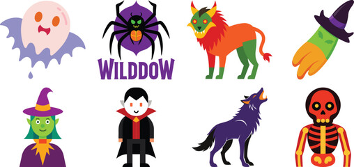 Halloween icons and symbols set with  and spooky elements