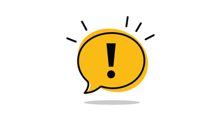 Yellow speech bubble with exclamation mark for attention and warning message