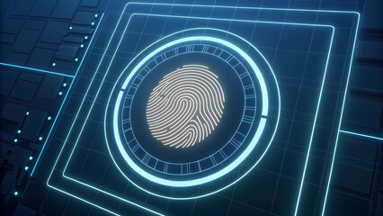Glowing Fingerprint Biometric Scan On Futuristic Grid identification security technology, background, new, latest, web, ai background, futuristic hud, cyber security, neural network, data tech, ai 