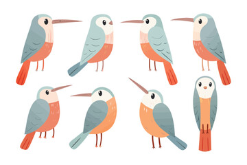 Colorful Avian Delight: An array of vibrantly hued birds, their playful forms set against a clean canvas, exuding a sense of joy and whimsical charm.