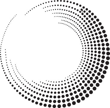 Abstract graphic design featuring a semi circular pattern of black dots on white background