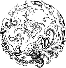 Vector design illustration ornament decoration interior decoration modern minimalist classic dragon vintage ethnic traditional rounded