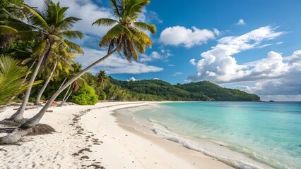 tropical beach with coconut palm trees