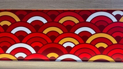 Curved Semicircle Wave Design in Red and Gold Color Tones with Smooth Repetitive Motif