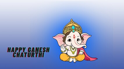 Happy Ganesh Chaturthi greeting card featuring a charming illustration of the Hindu deity Lord Ganesha in a blessing pose.