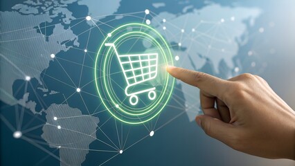 Global Online Shopping Concept, E-commerce Finger Touch