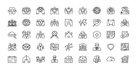 Set of 50 Minimalist Geometric Line Icons for Branding, Logos, UI Design, Web and App Interface Elements

