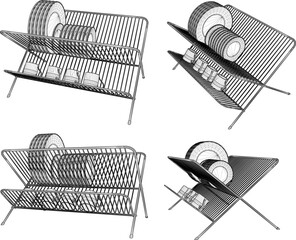 Vector design sketch illustration of a stainless steel plate and glass rack