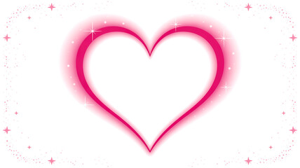 A glowing pink heart outline radiates soft neon light, centered on a clean, pure white background
