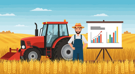 Agribusiness Farmer Presenting Yield Growth Data In Agricultural Field