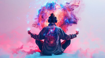 Naklejka premium Futuristic Chakra Human Clipart, vibrant neon lights illustrating human chakras, abstract tech backdrop, glowing energy in watercolor style, isolated on white