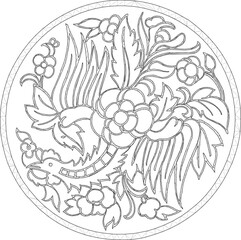 Vector design illustration ornament decoration interior decoration modern minimalist phoenix bird classic vintage ethnic traditional rounded