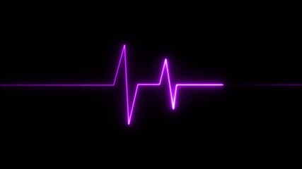Graphic neon style heartbeat, palpitations. Concept: Medicine, health care, doctors purple heart beat