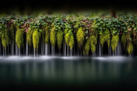 Water cascading over mossy banks