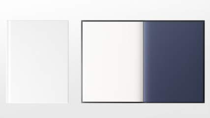 Opened book page png, blank design space on transparent background