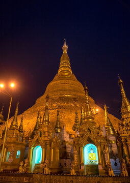 Shwedagon pagoda at night, Yangon, Myanmar