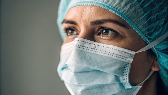 Close-Up Portrait of Healthcare Worker Wearing Protective Mask