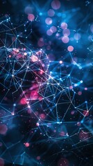 Fototapeta premium Abstract texture with a network of connections and glowing nodes on a dark background. Suitable for presentations about technology and innovation.