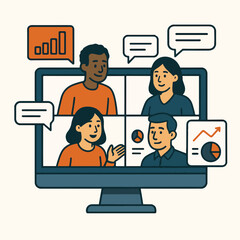  team members having a video conference on a computer screen.eps