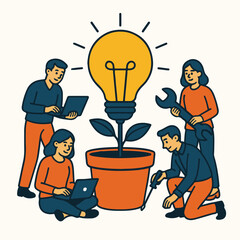 a lightbulb growing out ofa pot symbolizing startup ideas.eps