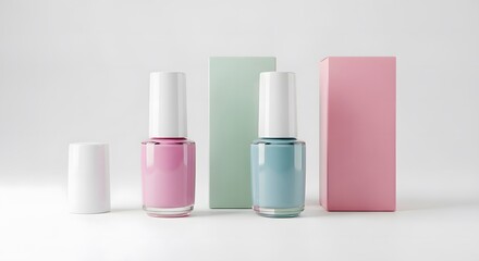 Nail Polish Bottles in Studio Setting with Pastel Boxes