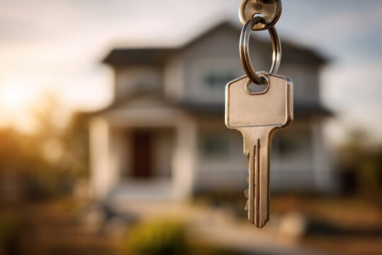 House key in front of a house