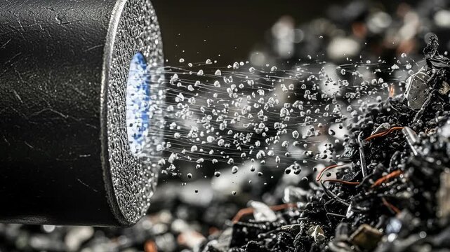 Industrial magnet attracts tiny lithium fragments with visible movement and energy