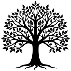 Obraz premium Elegant Tree Line Art Vector Minimal Leafy Design for Branding, Tattoos & Wall Art Trusted Editable File