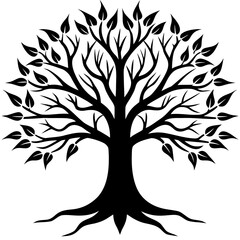 Obraz premium Elegant Tree Line Art Vector Minimal Leafy Design for Branding, Tattoos & Wall Art Trusted Editable File
