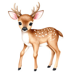 Fototapeta premium Cute cartoon watercolor deer illustration. Cartoon animal clipart illustration 
